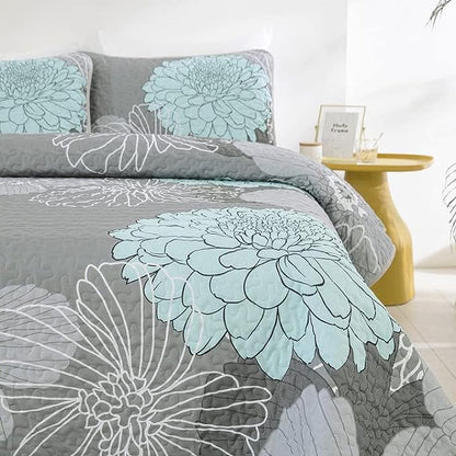 COUVRE-LIT DUVET FLORAL BLEU