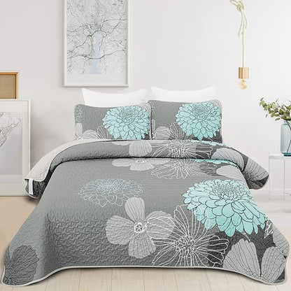 COUVRE-LIT DUVET FLORAL BLEU