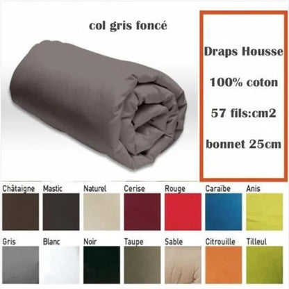 DRAP HOUSSE 160 x 200cm +25cm  ÉCRU 100% COTON